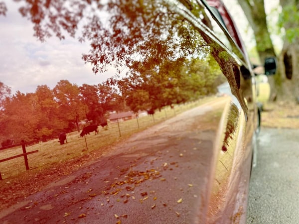 Sleek black Dodge Charger parked in a garage, with gym equipment and storage boxes in the background.